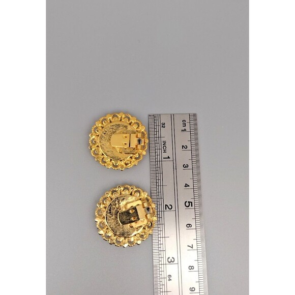 Vintage Shoe Clips Cabochon Faux Pearls Gold Tone Filigree Round 1" - Picture 4 of 4